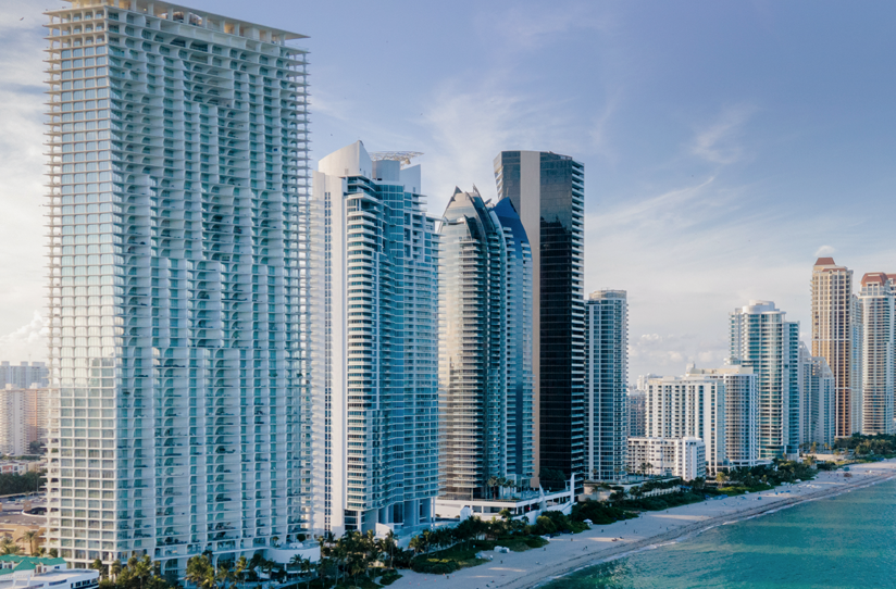 Sunny Isles Beach oceanfront high-rises and wine refrigeration repair area